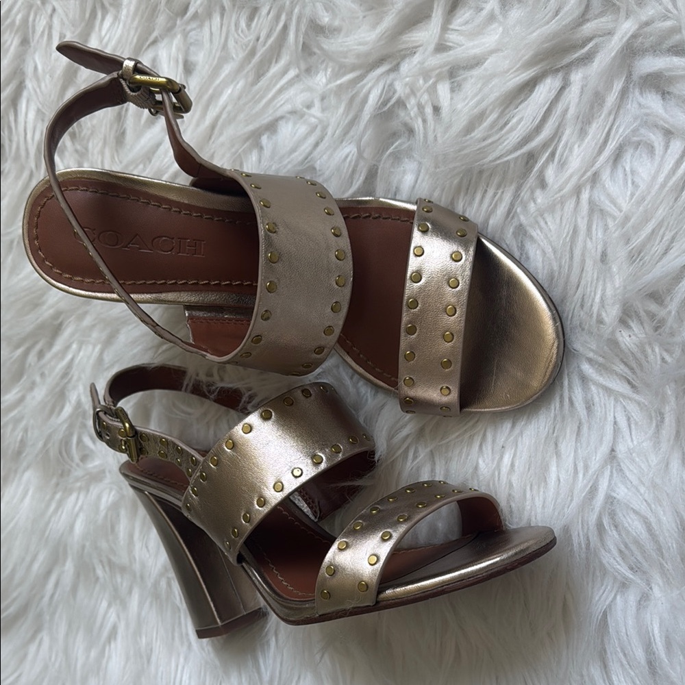 Coach Light gold sandals with studs